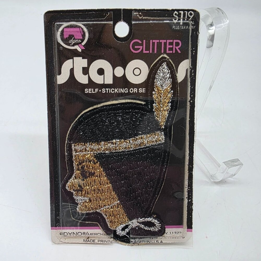 Native American Woman Feather on Head Glitter Self-Stick Sta-Ons Patch 3"x4.5"
